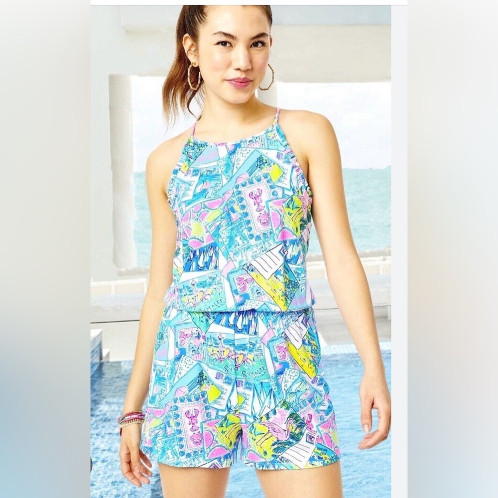 Lilly Pulitzer Dayley Romper Postcards Pop up Wish You Were Here Size XXS Shorts